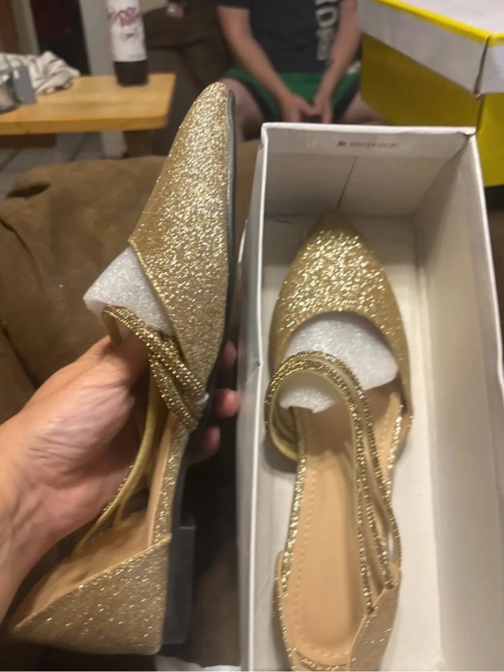 Gold Glitter Pointed Toe Lace-Up Women’s Heels